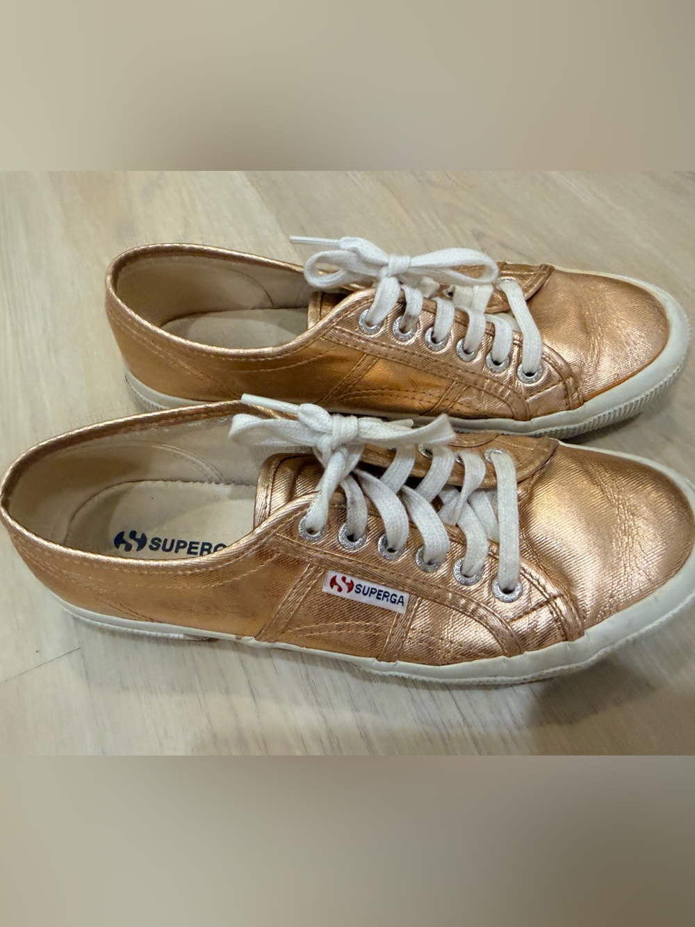 Superga Metallic Rose Gold Low-Top Sneakers with White Laces